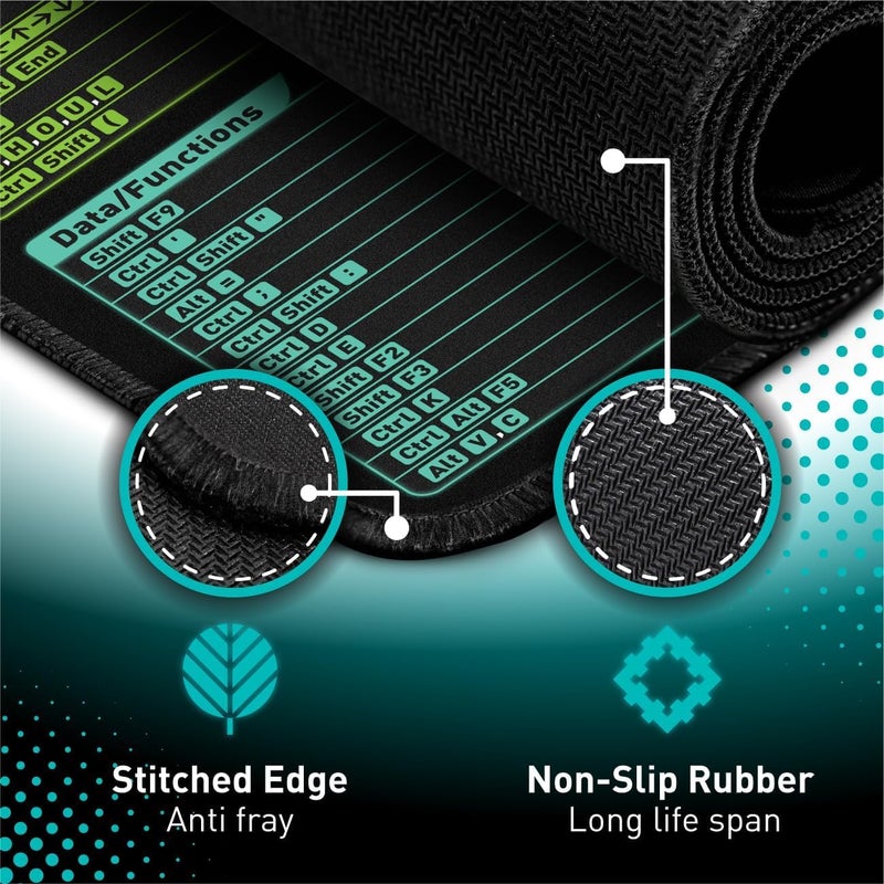 Pixiecube Excel Shortcut Keys Mouse Pad - Extended Large XL Cheat Sheet Gaming Mousepad | PC Office Spreadsheet Keyboard Mat | Non-Slip Stitched Edge - Image 5